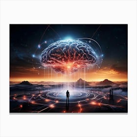 A Panoramic Illustration Of High Technology The Brain Represented As A Complex Server Emitting Stre (1) Canvas Print