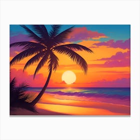 A Tranquil Beach At Sunset Horizontal Illustration 59 Canvas Print