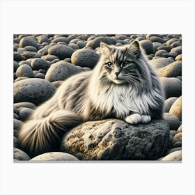 Cat On Rocks - Adapt Canvas Print