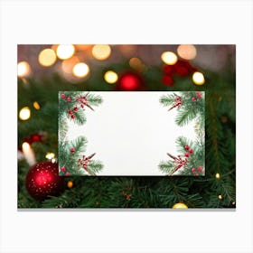 Christmas Card Blank Central Focus Encircled By Dense Evergreen Branches Dusted With Snow Intert Canvas Print