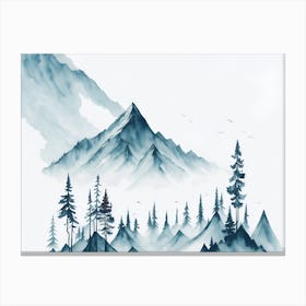 Mountain And Forest In Minimalist Watercolor Horizontal Composition 366 Canvas Print