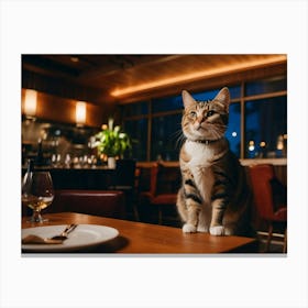 Cat In A Restaurant Canvas Print