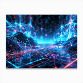 Digital Network Future Forward Wireframe Design Nodes And Links Glowing In Neon Cyberspace Transm (2) Canvas Print