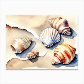 Seashells on the beach, watercolor painting 19 Canvas Print
