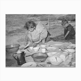 Migrant Girl Scraping Plates After Noonday Meal Along The Highway Near Muskogee, Oklahoma, Muskogee Canvas Print