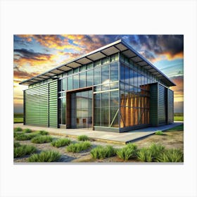 Modern Green Building With Large Windows Canvas Print