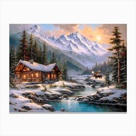 Cabin In The Mountains - Ai Canvas Print