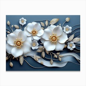 3d Artwork Illustration White Amp Blue Background with Red Golden Jewelry and Flowers in Black Canvas Print