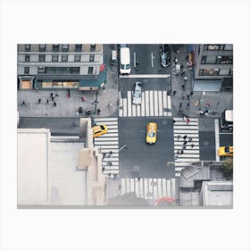 New York, USA I Miniature black and white aerial view from building rooftop Rockefeller center or NYC city skyscraper looks like a video game with its yellow cabs taxi, passerby, cars and architecture Canvas Print