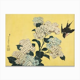 Hokusai Ukiyo-e Bird Perched On A Flower Canvas Print