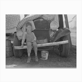 Son Of Migrant Sitting On Bumper Of Their Truck, Weslaco, Texas, Notice New Mexico License By Russell Lee Canvas Print