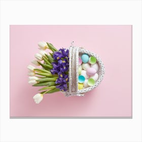 Easter Basket With Flowers Canvas Print