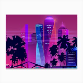 Synthwave Neon City #4 — Vector art Canvas Print