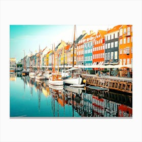 Colourful Townhouses Facades And Old Ships Along The Nyhavn Canal, Copenhagen Canvas Print