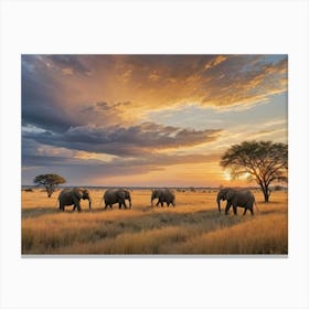 The Wild Expanse of Africa Elephants At Sunset Canvas Print