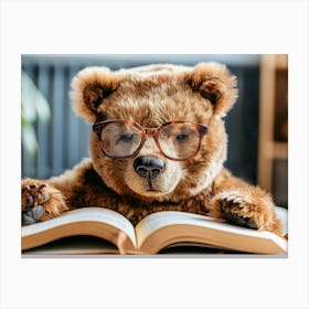 Teddy Bear Reading Book Canvas Print