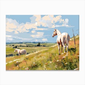 Horses Painting In Transylvania, Romania, Landscape 3 Canvas Print