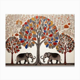 Default Traditional Gond Art From India Of Elephants And Trees 0 (4) Canvas Print