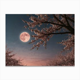 Full Moon Over Cherry Blossoms Canvas Print