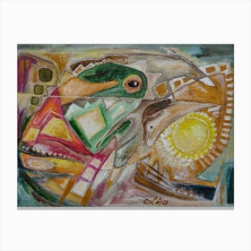 Abstract Wall Art With A Little Frog Canvas Print