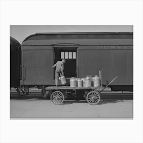 Unloading Cans Of Milk From Early Morning Train, Montrose, Colorado By Russell Lee Canvas Print