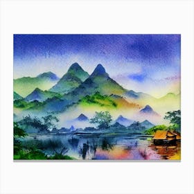 Tranquil Dusk At Misty Peaks  Canvas Print