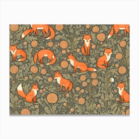 Foxes In A Field Canvas Print