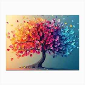 3d Colorful Tree With Leaves On Hanging Branches Canvas Print