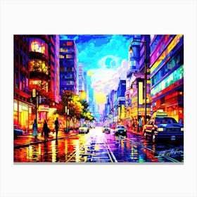 Street Scene Vivid - City Street At Night Canvas Print