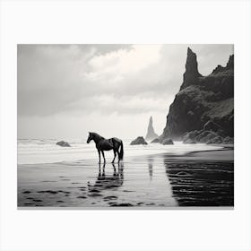 A Horse Oil Painting In Reynisfjara Beach, Iceland, Landscape 1 Canvas Print