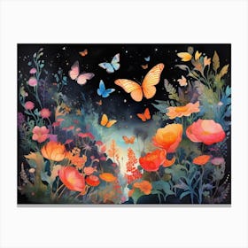 Watercolor Of Flowers And Butterflies Canvas Print