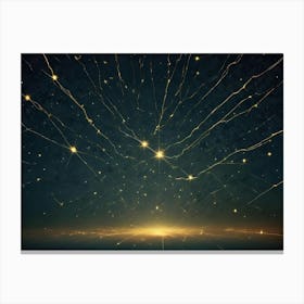 Abstract Background With A Network Of Glowing Golden Lines And Stars Against A Dark Background, Resembling A Constellation Or A Digital Network Canvas Print