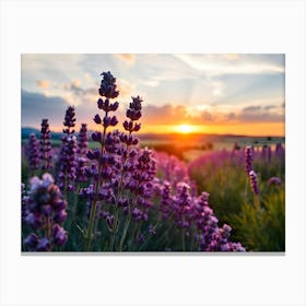 Sunset Over Lavender Field 1 Canvas Print