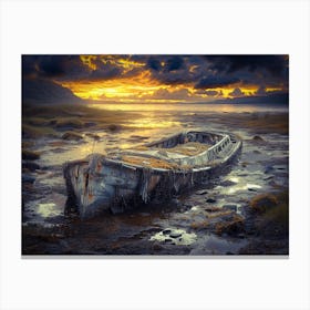 Abandoned Boat At Sunset Canvas Print