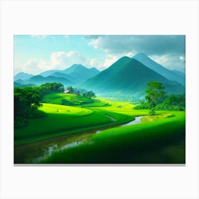 Rice Fields and Mountains: A Celebration of Greenery and Life Canvas Print
