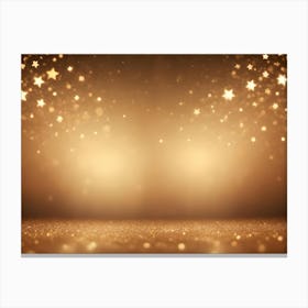 A Warm And Inviting Background Featuring A Golden Glitter Surface And A Scattering Of Golden Star Shaped Lights Against A Dark Brown Background Canvas Print