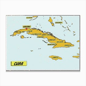 Comic Book Map Of Cuba Canvas Print