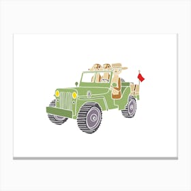 Meerkats In Landrover Defender Jeep, Fun Safari Animal Print, Landscape Canvas Print