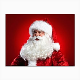 A Traditional Santa Claus Costume With Vivid White Fur Accents Bright Red Coat Velvet Hat And Flu (4) Canvas Print