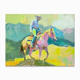 Neon Cowboy In Rocky Mountains 7 Painting Canvas Print