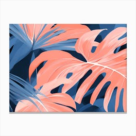 Tropical Leaves, pleasing colors of Peach and Blue, 1299 Canvas Print
