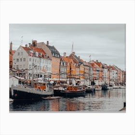 Nyhavn Copenhagen Harbour On A Cloudy Day 1 Canvas Print