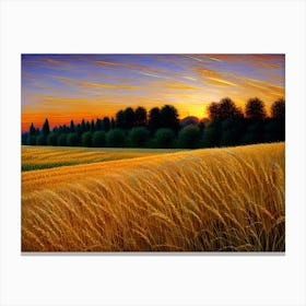 Sunset In A Wheat Field 2 Canvas Print