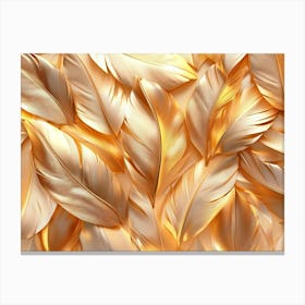 3d Golden Feathers Background, Luxury Leaves Texture Canvas Print