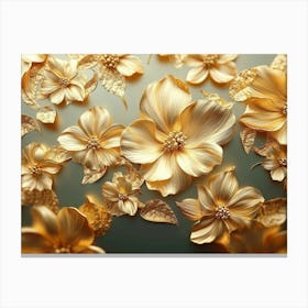 Golden Floral Abstract Vintage Flower Design Leinwandbild