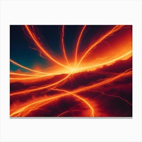 Abstract Lines Of Light, Appearing As Streaks Of Fire, Radiate Across A Dark Landscape Canvas Print