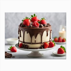 Chocolate Cake With Strawberries Canvas Print