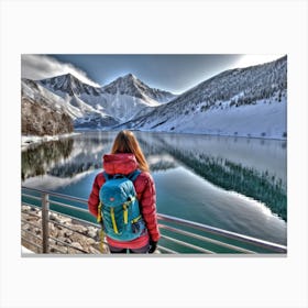 Woman trekking at snowy winter Alps, Rocky Mountains 4 Canvas Print