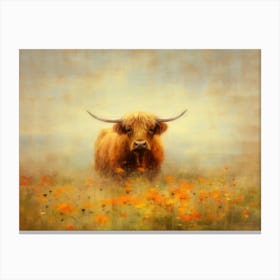 Highland Cow Sunrise Field Canvas Print