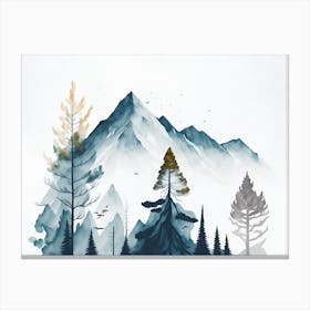 Mountain And Forest In Minimalist Watercolor Horizontal Composition 226 Canvas Print